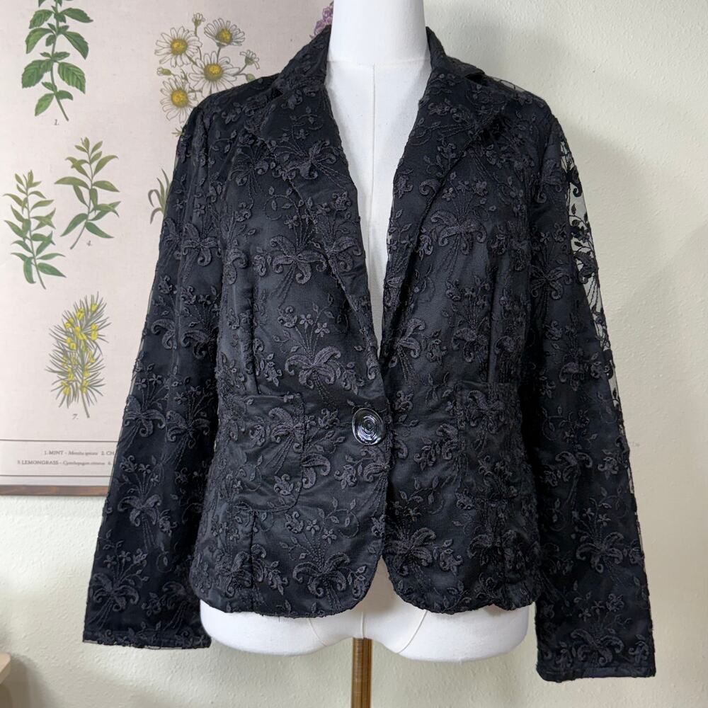 Embroidered Mesh Blazer Jacket Whimsigoth Witchy Vampire Romantic Goth Fairy L